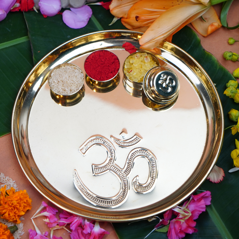 M&M - Brass Bharath / Pooja Thali Plate / Spiritual Gift / House Warming /  Home Decor Product