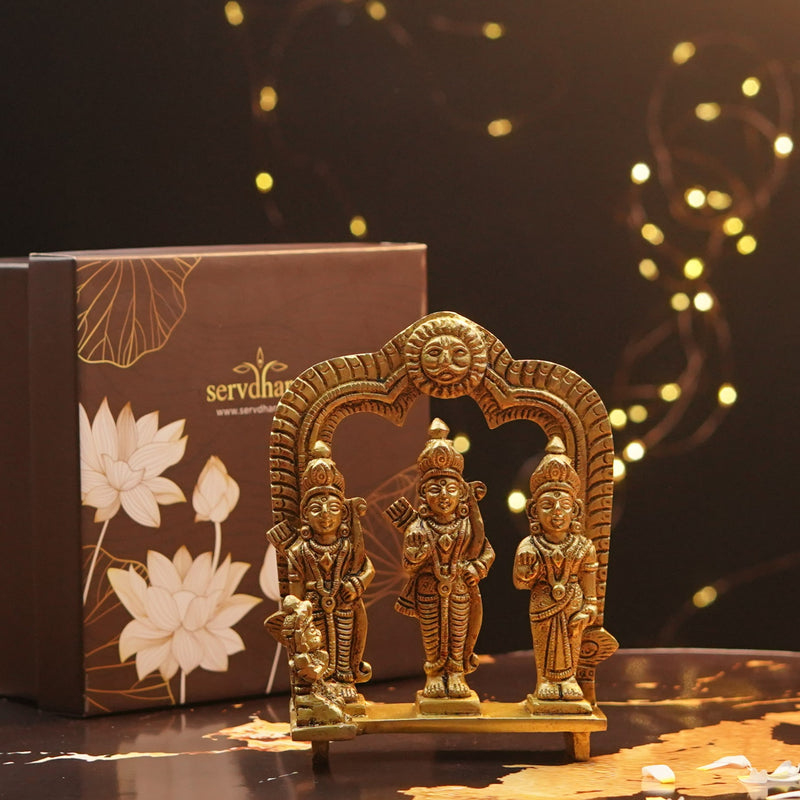 Pure Brass Ram Darbar Lord Shri Ram, Lakshman, Sita and Hanuman ji Statue (5.5 Inch)