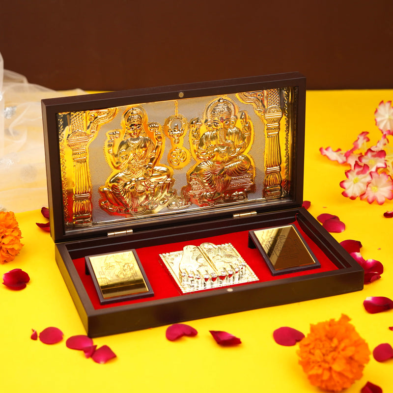 Ganesh & Lakshmi Pooja Box with Charan Paduka