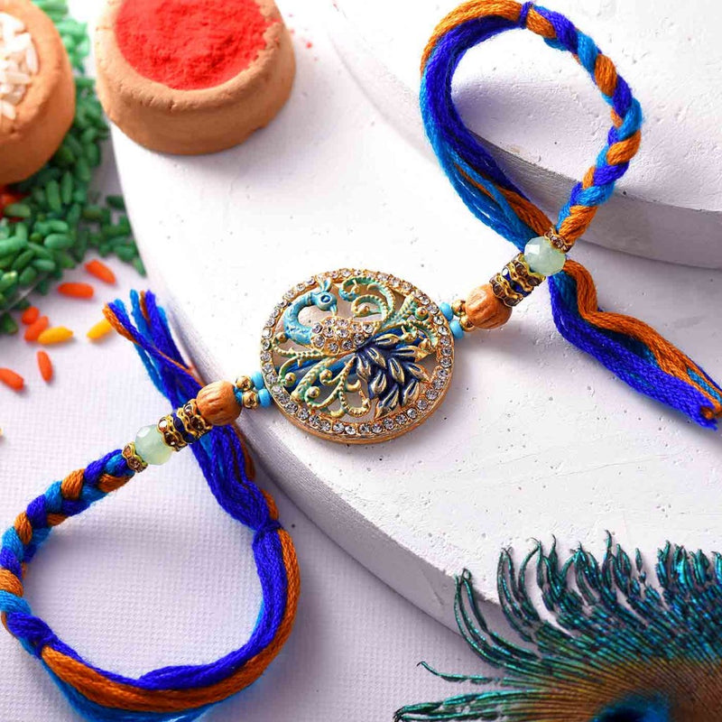 Pretty Peacock Rakhi with Free Roli and Chawal Gift Pack