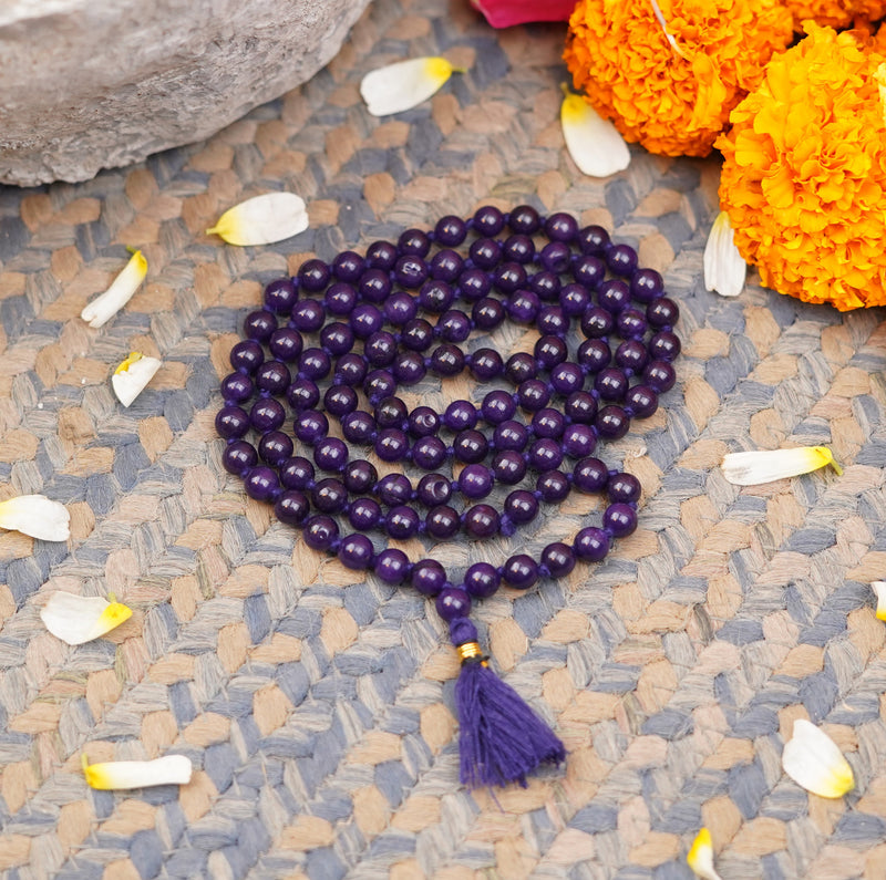 Purple Hakik Mala (8 mm) | Purple Agate Mala with 108 + 1 Beads