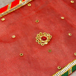 Red Mata Chunni With Beadwork & Gotta Lace - (14 Inch )