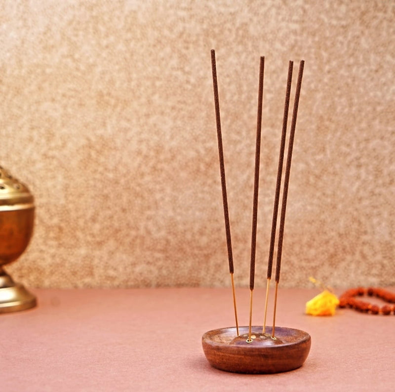 Wooden Incense Stick Holder, round, for pooja/meditation