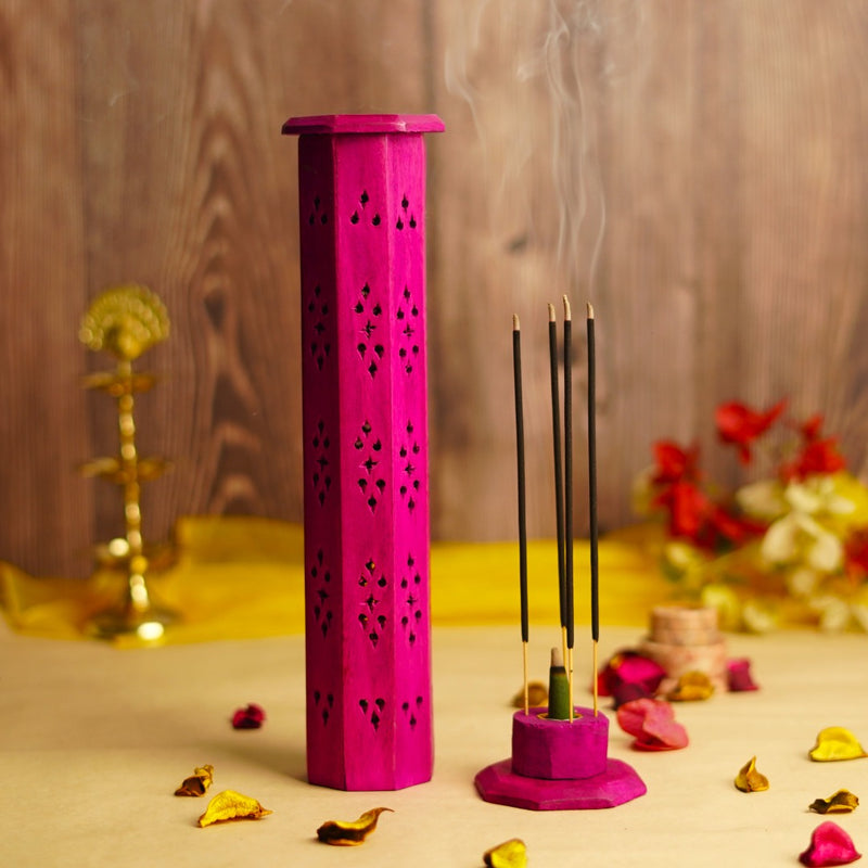 Wooden Incense Cones & Stick Holder, Dhoopbatti Stand - Hot Pink