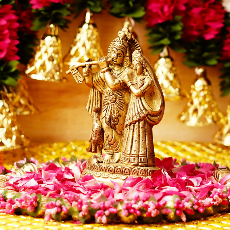 Pure Brass Radha Krishna Idol 6 " | 902g