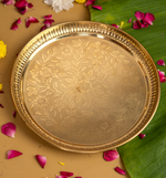 Pure Brass Floral Etchings Pooja Thali 9 Inch