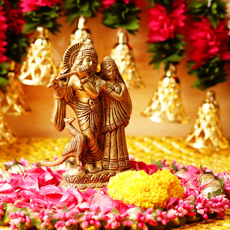 Pure Brass Radha Krishna Idol 6 " | 902g