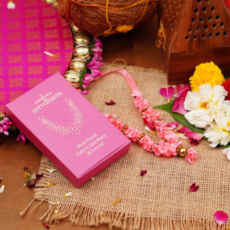 Pink Floral Fabric Idol Mala 8.5" | 4g