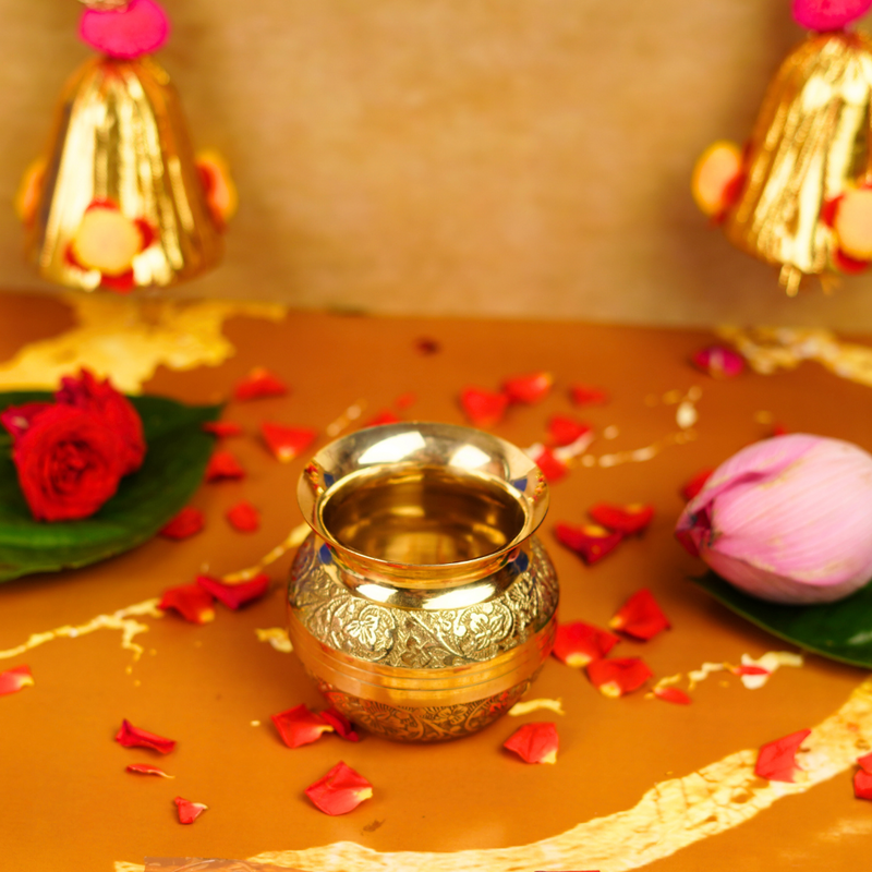 Pure Brass Embossed Pooja Lota 3 Inches 250 ml