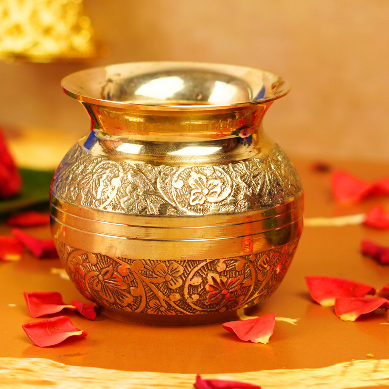 Pure Brass Embossed Pooja Lota 3 Inches 250 ml