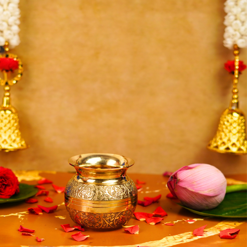 Pure Brass Embossed Pooja Lota 3 Inches 250 ml