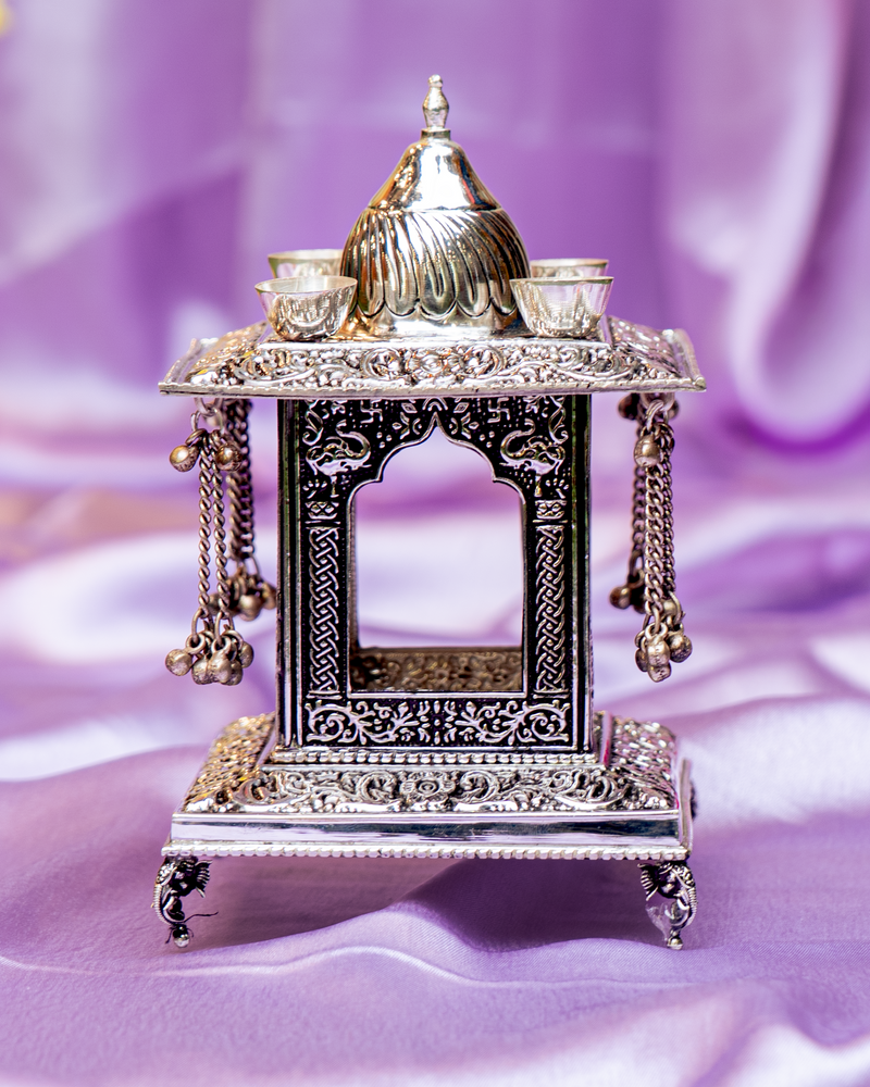 Silver Intricately Carved Nakshi Diwali Hatri | 294 gram | 4 x 4 x 6.5 inch | 92.5 Sterling Silver