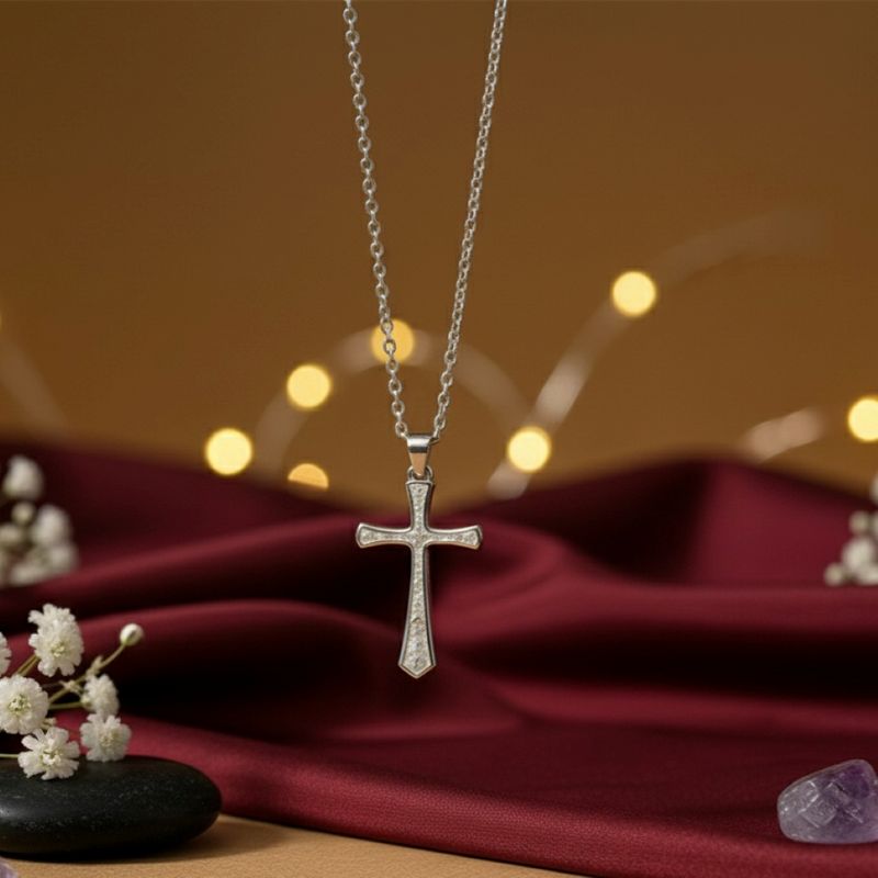 Holy Cross Pendant With Silver Plated Chain