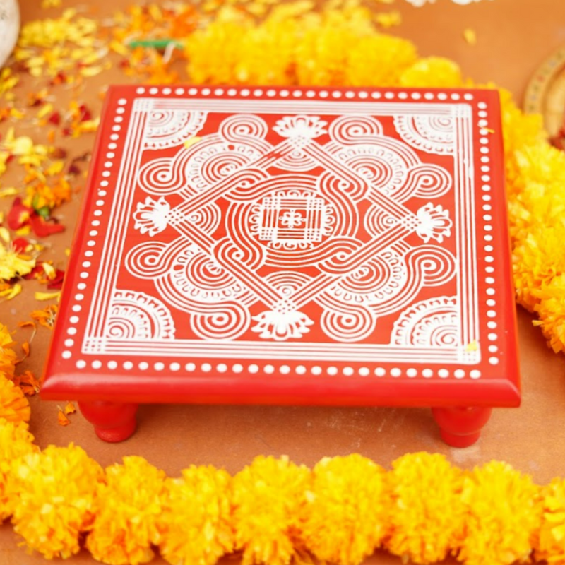 Padma Laxmi Charan aipan Pooja chowki  (11*11 Inch )