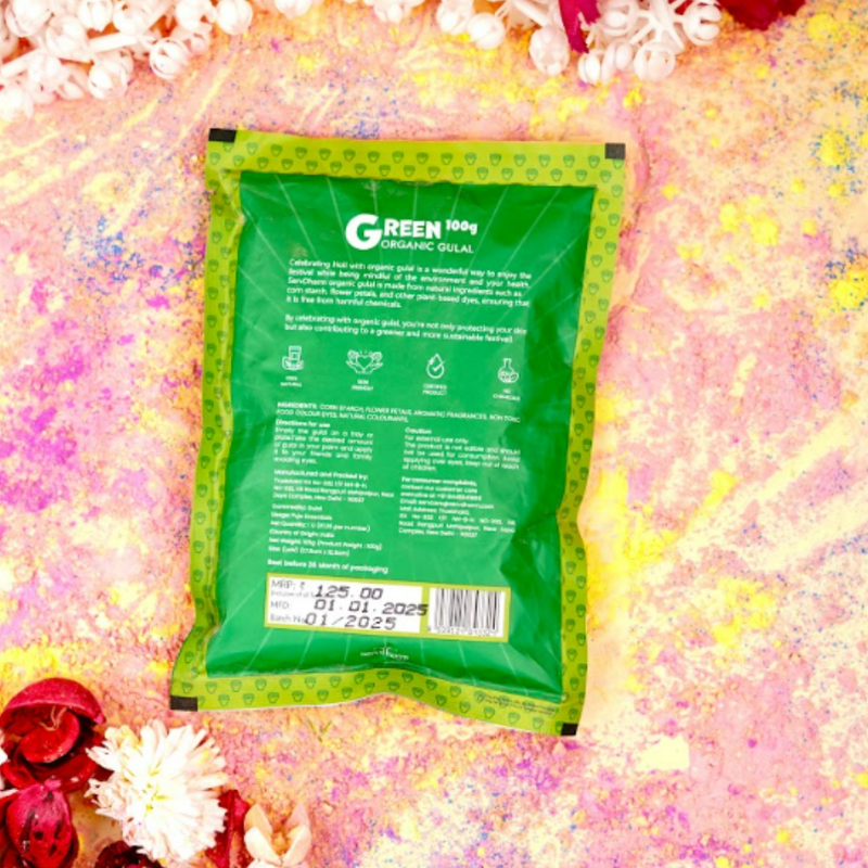 Organic Green Fragrant Gulal 100g Pouch (Pack of 100) | Infused with Khus Fragrance