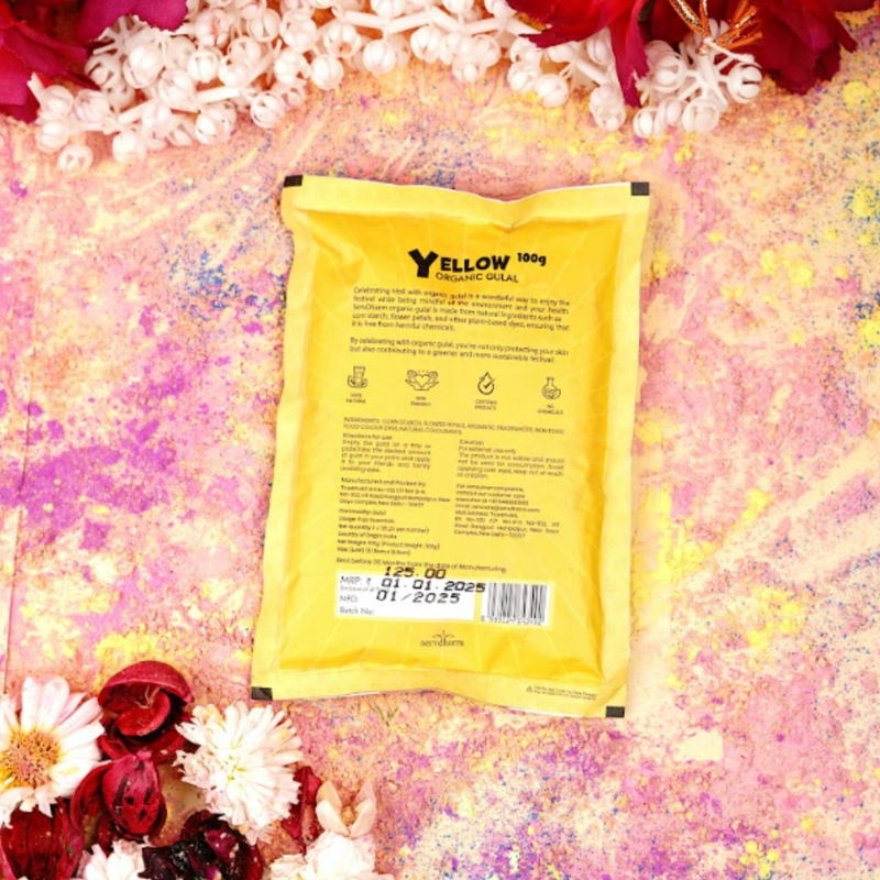 Organic Yellow Fragrant Gulal 100g Pouch | Infused with Kesar Fragrance