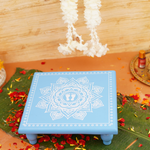 Light Blue Aipan Laxmi Charan Pooja chowki 11x11 Inch