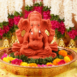 Vignaharta Terracotta Colour Ganesha Idol | 9'' Fully Immersible & Dissolvable Clay Murti | 1670g