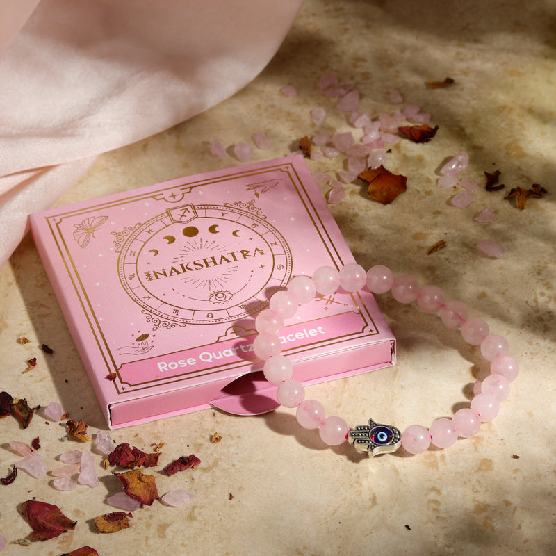 Rose Quartz Bracelet With Hamsa And Evil Eye 8 mm