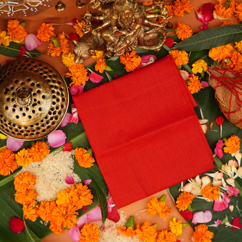 Red Pooja Vastra, Aasan | Red Fabric for Puja Rituals, 1.25 Metre
