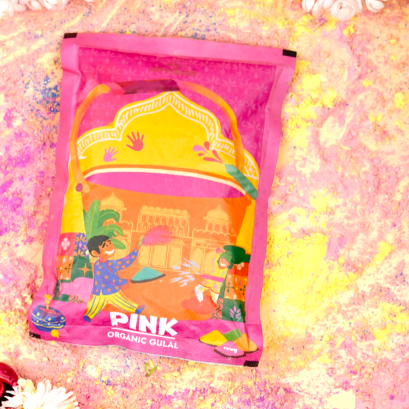 Organic Pink Fragrant Gulal 100g Pouch | Infused with Rose Fragrance