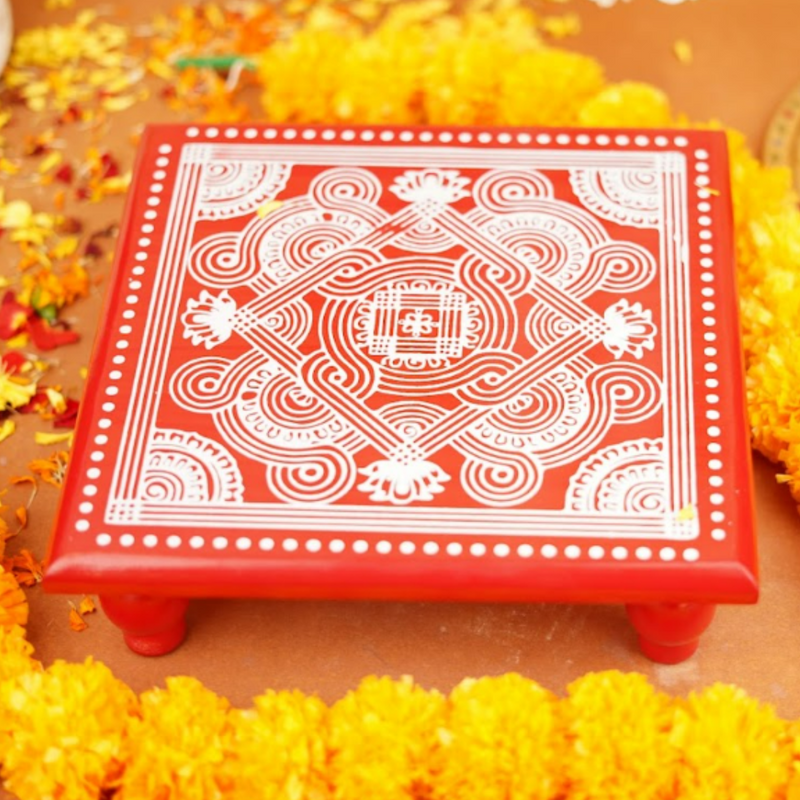 Padma Laxmi Charan aipan Pooja chowki  (11*11 Inch )