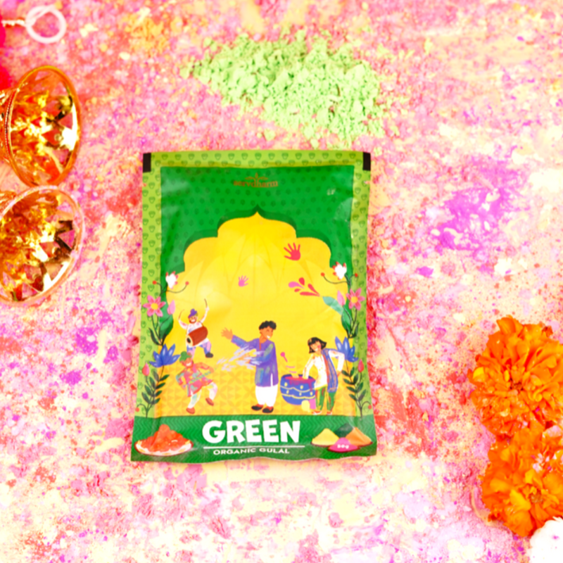 Organic Green Fragrant Gulal 50g Pouch | Infused with Khus Fragrance