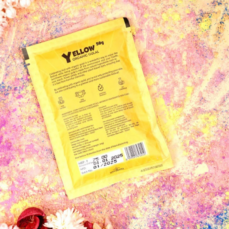 Organic Yellow Fragrant Gulal 50g Gifting Pouch (Pack of 100) | Infused with  Kesar Fragrance