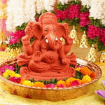 Vignaharta Terracotta Colour Ganesha Idol | 9'' Fully Immersible & Dissolvable Clay Murti | 1670g