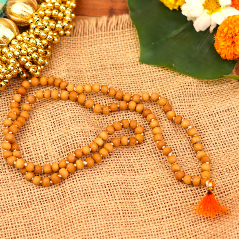 Divine Sandalwood/ White Chandan Mala 6mm | 108 Beads | Jaap Mala