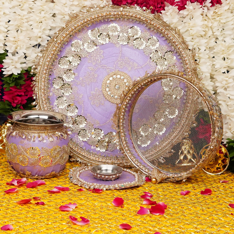 Lavender Karwa Chauth Thali Set | Pack of 5 | Luxe Edition