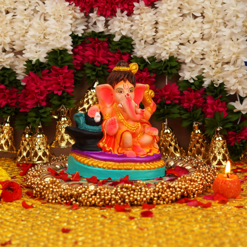 Traditional Gajavakra Ganesha Clay Idol | 7.5" Immersible Ganga River Mitti