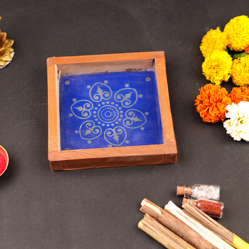 Floral Design Wooden Kolam Stencil 5x5 inch