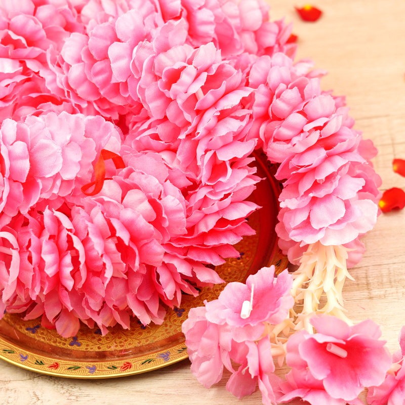 Premium Pink Floral Garlands| Pack of 6 Fabric Latkans| 4.5 ft length String