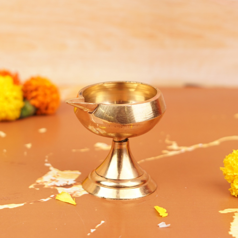 Beautiful Pure Brass Kuber Diya on Stand for Mandir 2.3"  |90g