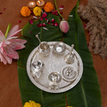 Pure Brass Silver Plated Designer Pooja Thali Set