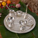 Pure Brass Silver Plated Designer Pooja Thali Set