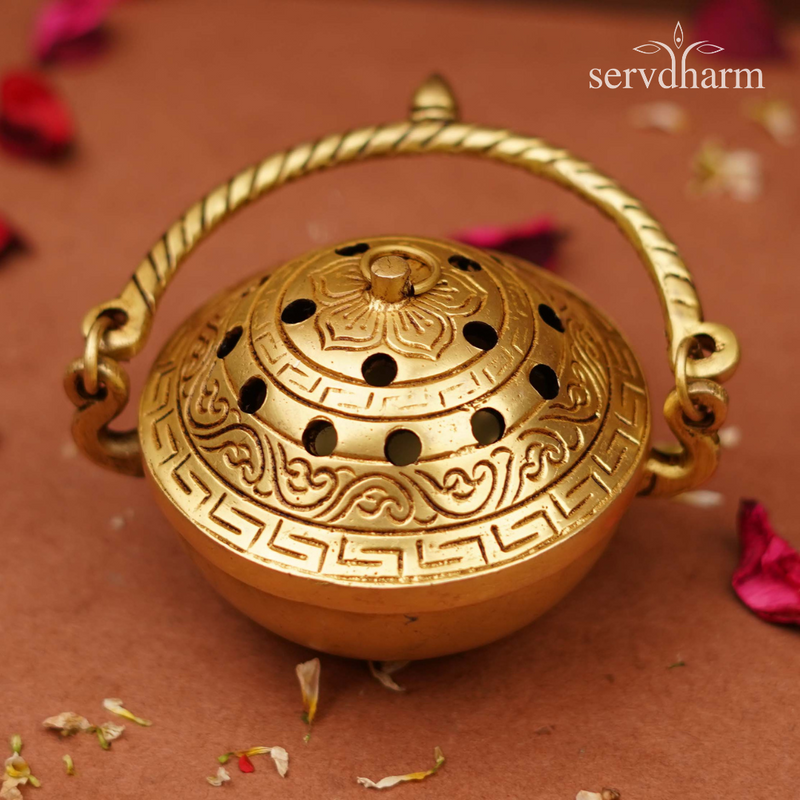 Brass Dhoop Dani Incense Burner for Pooja with Handle (4.5 Inch)