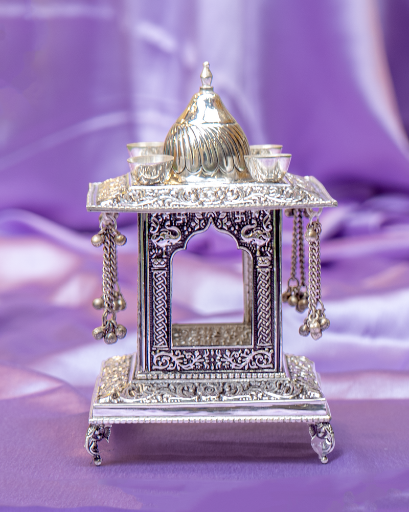 Silver Intricately Carved Nakshi Diwali Hatri | 294 gram | 4 x 4 x 6.5 inch | 92.5 Sterling Silver
