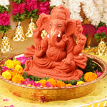 Vignaharta Terracotta Colour Ganesha Idol | 9'' Fully Immersible & Dissolvable Clay Murti | 1670g