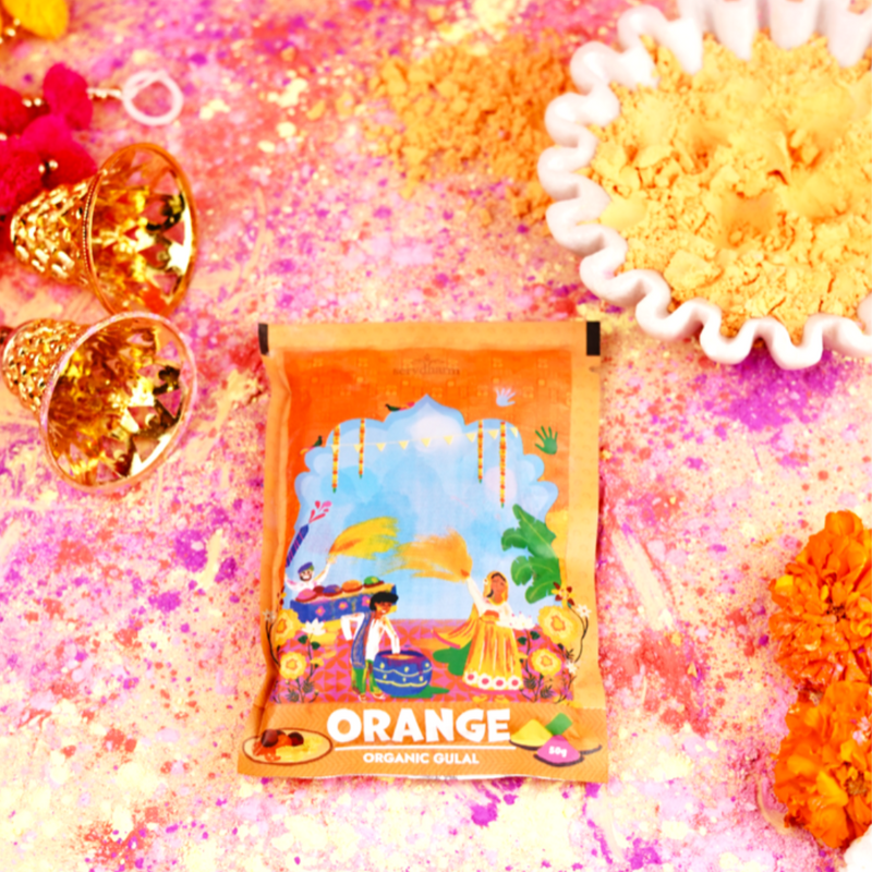 Organic Orange Fragrant Gulal 50g Pouch | Infused with Chandan Fragrance