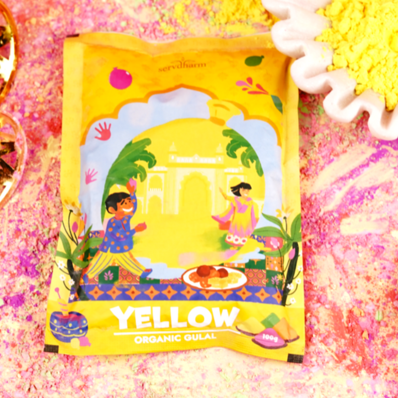 Organic Yellow Fragrant Gulal 100g Pouch | Infused with Kesar Fragrance