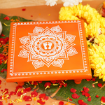 Orange Aipan Laxmi Charan Pooja chowki 11x11 Inch