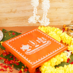 Orange Aipan Shankh Chakra Namah Pooja Chowki 11x11 Inch