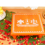 Orange Aipan Shankh Chakra Namah Pooja Chowki 11x11 Inch