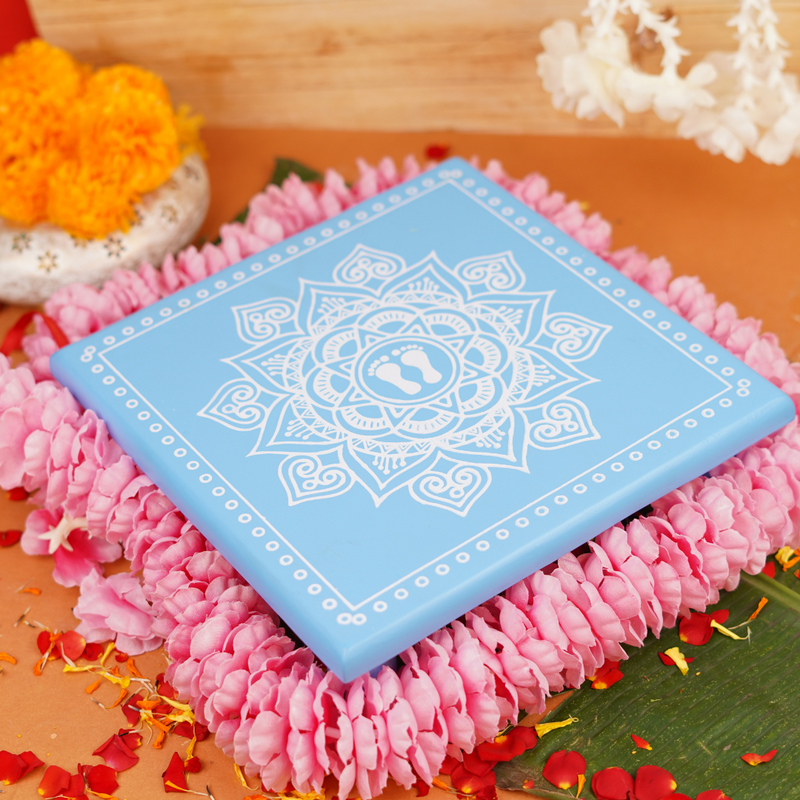 Light Blue Aipan Laxmi Charan Pooja chowki 11x11 Inch