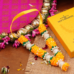 Yellow Floral Fabric and Pearl Idol  Mala 9" | 11g