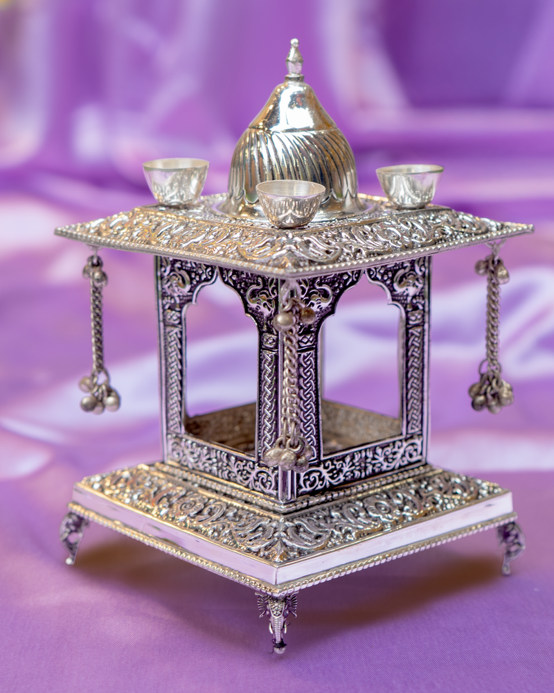 Silver Intricately Carved Nakshi Diwali Hatri | 294 gram | 4 x 4 x 6.5 inch | 92.5 Sterling Silver