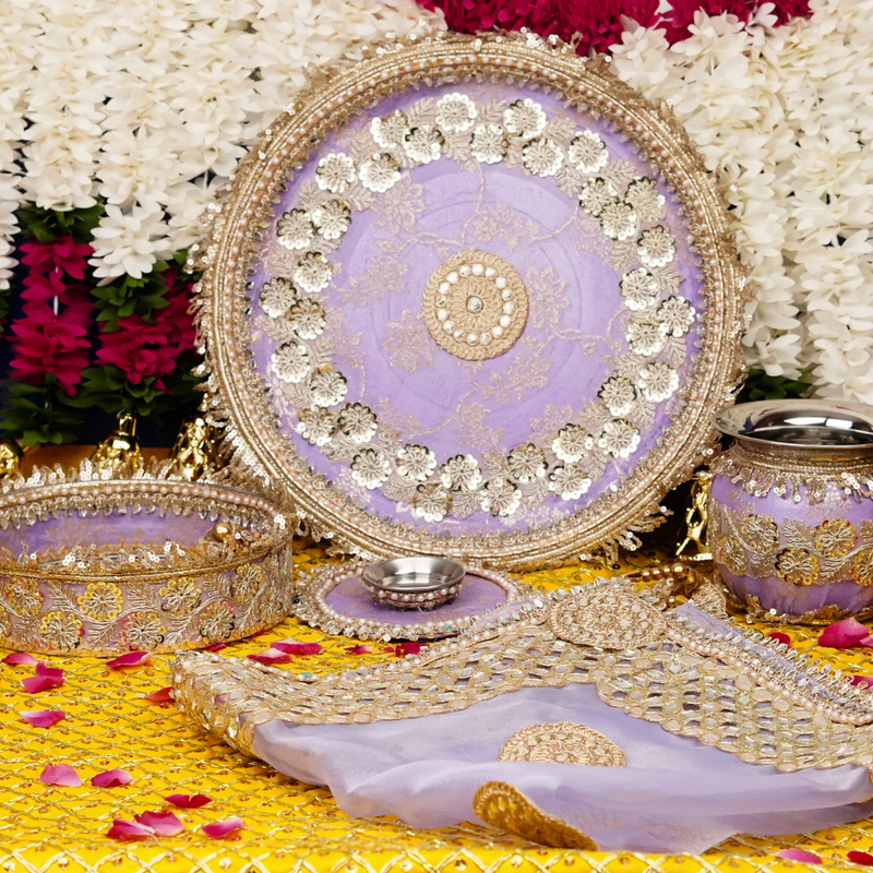 Lavendar Karwa Chauth Thali Set | Pack of 5 | Luxe Edition