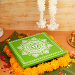 Green Aipan Laxmi Charan Pooja chowki 11x11 Inch